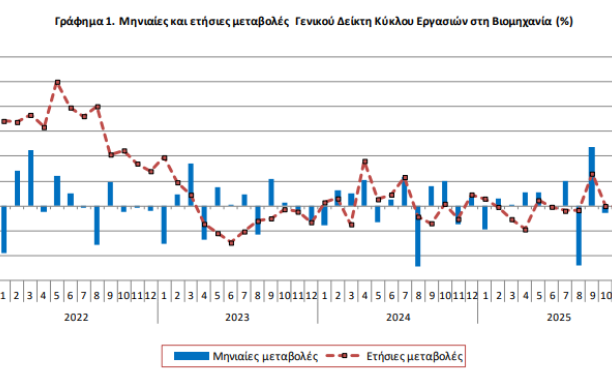 ΕΛΣΤΑΤ - Αύξηση 5,6% σημείωσε ο γενικός δείκτης κύκλου εργασιών στη βιομηχανία