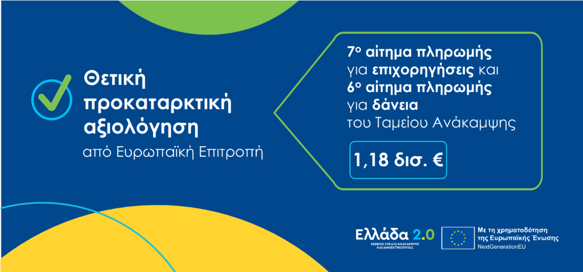 Θετική η αξιολόγηση της Κομισιόν για το διπλό αίτημα πληρωμής της Ελλάδας ύψους 1,18 δισ. ευρώ από το Ταμείο Ανάκαμψης
