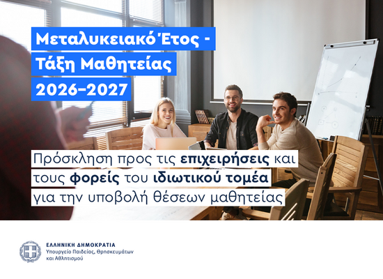 «Μεταλυκειακό Έτος – Τάξη Μαθητείας» 2026-2027